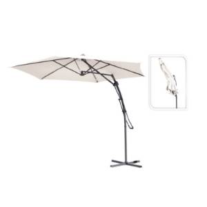 Umbrelă Terasă H:225cm, D:300cm, Bej - Sistem Reglaj Tip Push Up, Protecție Solară Extinsă